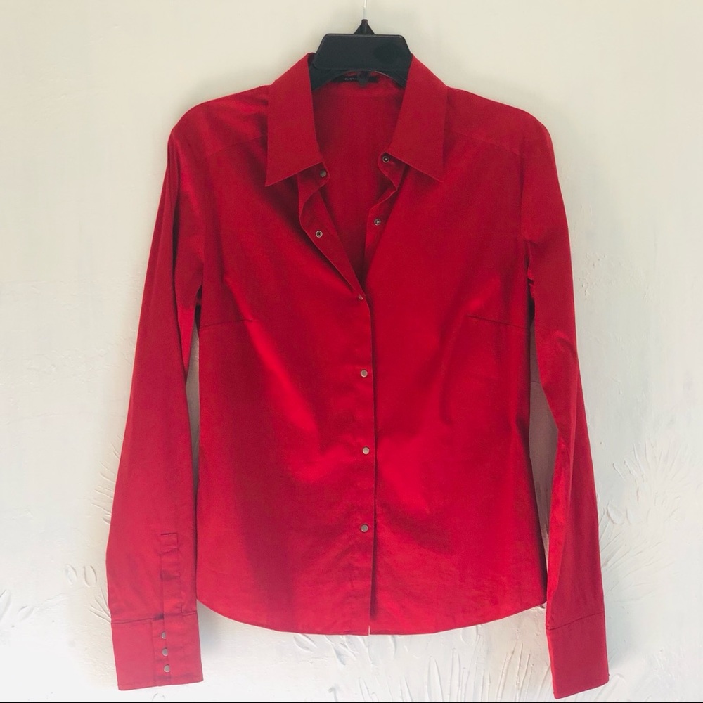 Elie Tahari Red Snap Button Long Sleeve Blouse - Women’s S